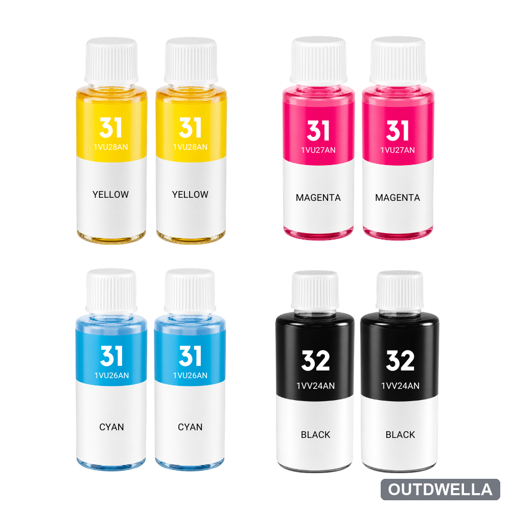 HP 31 & 32XL Compatible High & Standard Yield Ink Bottle 8-Pack Combo