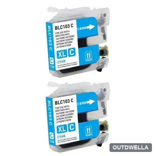 Brother LC103 / LC101 Cyan High-Yield Compatible Ink Cartridge Twin Pack