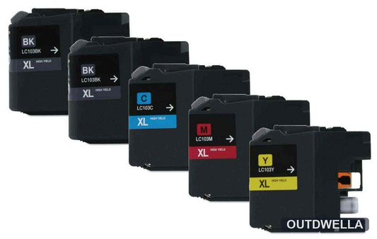 Brother LC103 (Replaces LC101) High-Yield Compatible Ink Cartridge 5-Pack Combo