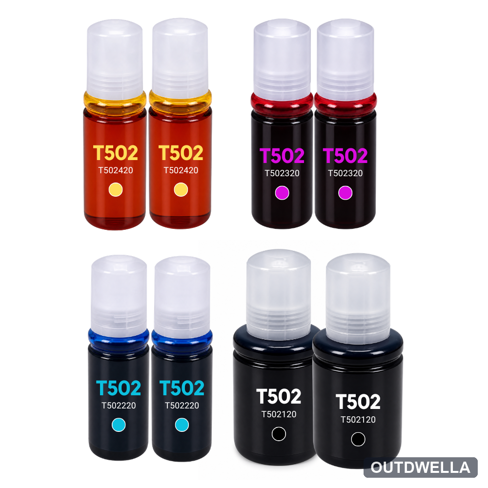 Epson T502 Compatible Standard Yield Ink Bottle 8-Pack Combo